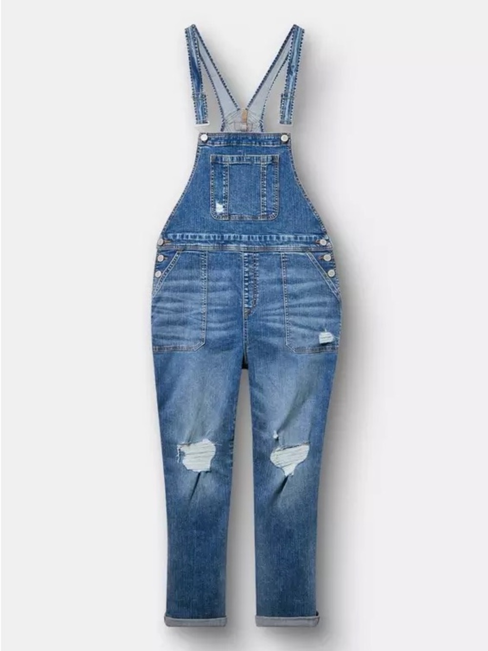 torrid Blue Distressed Straight-Leg Denim Overalls - Picture 5 of 6